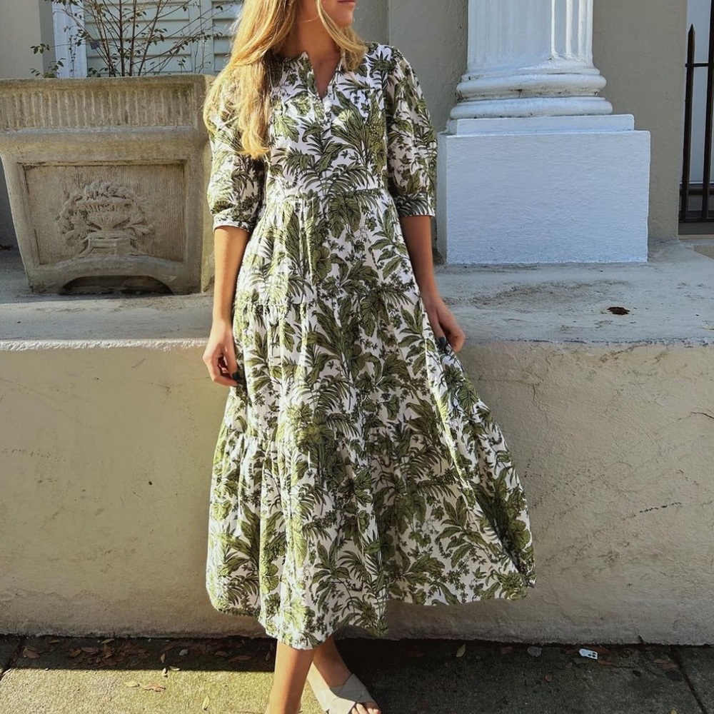 MADISON MATHEWS Pawley Midi Dress Green Tropical Toile SIZE XS NWT